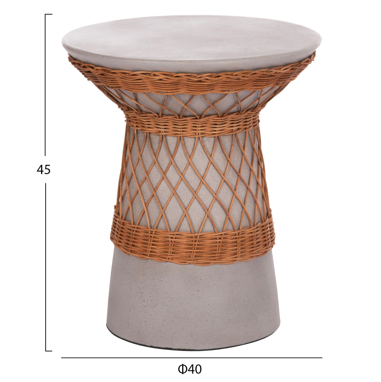 ΒΟΗΘΗΤΙΚΟ ΤΡΑΠΕΖΙ ΣΤΡΟΓΓΥΛΟ DELIA FIBER CEMENT ΓΚΡΙ & RATTAN Φ40x45