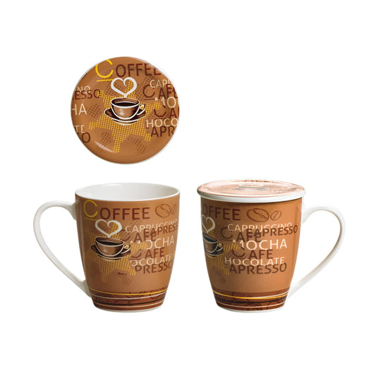 Κούπα Πορσελάνης New Bone 360ml με Καπάκι Σχέδιο Mocha