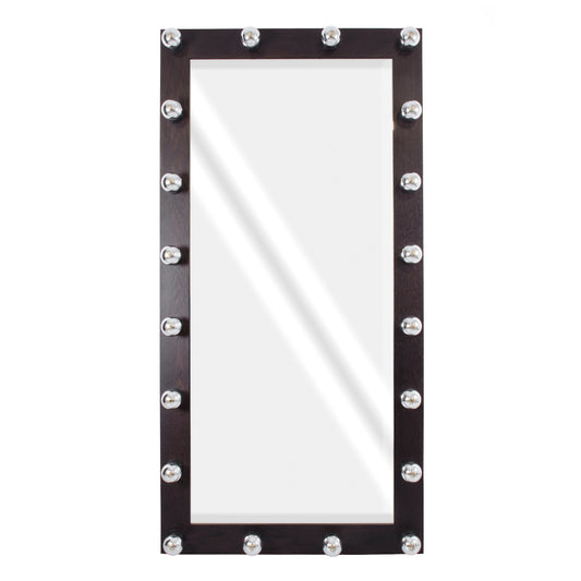 MAKEUP MIRROR-160x80-2 Μοντέρνος Καθρέπτης Μακιγιάζ με Πλαίσιο Φυσικού Ξύλου με Διακόπτη On/Off 20 x E27 AC220-240V - Μ80 x Π7 x Υ160cm - Καφέ Wenge