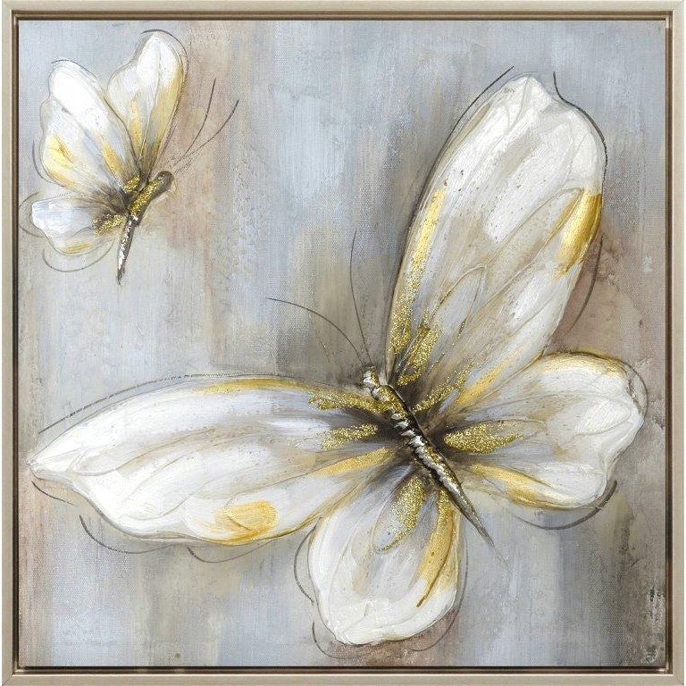 Πίνακας σε Καμβά Πεταλούδα σε Ασημί Κάδρο 43x3x43