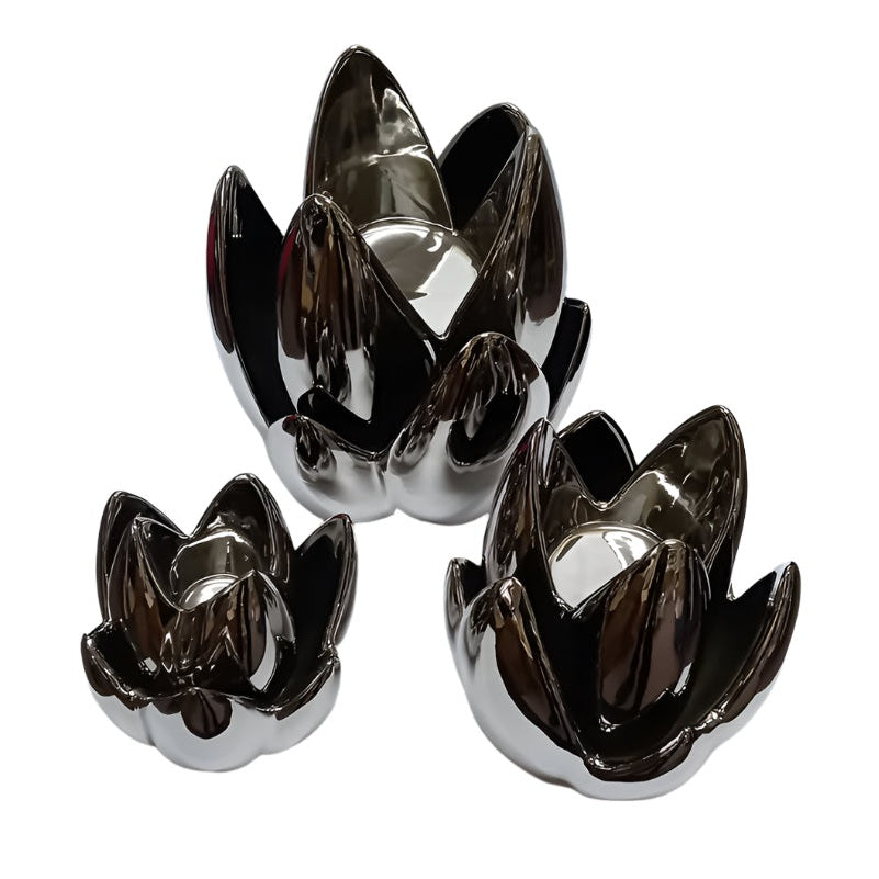 Κεραμικό Διακοσμητικό Ασημί Νούφαρο 13x13x19