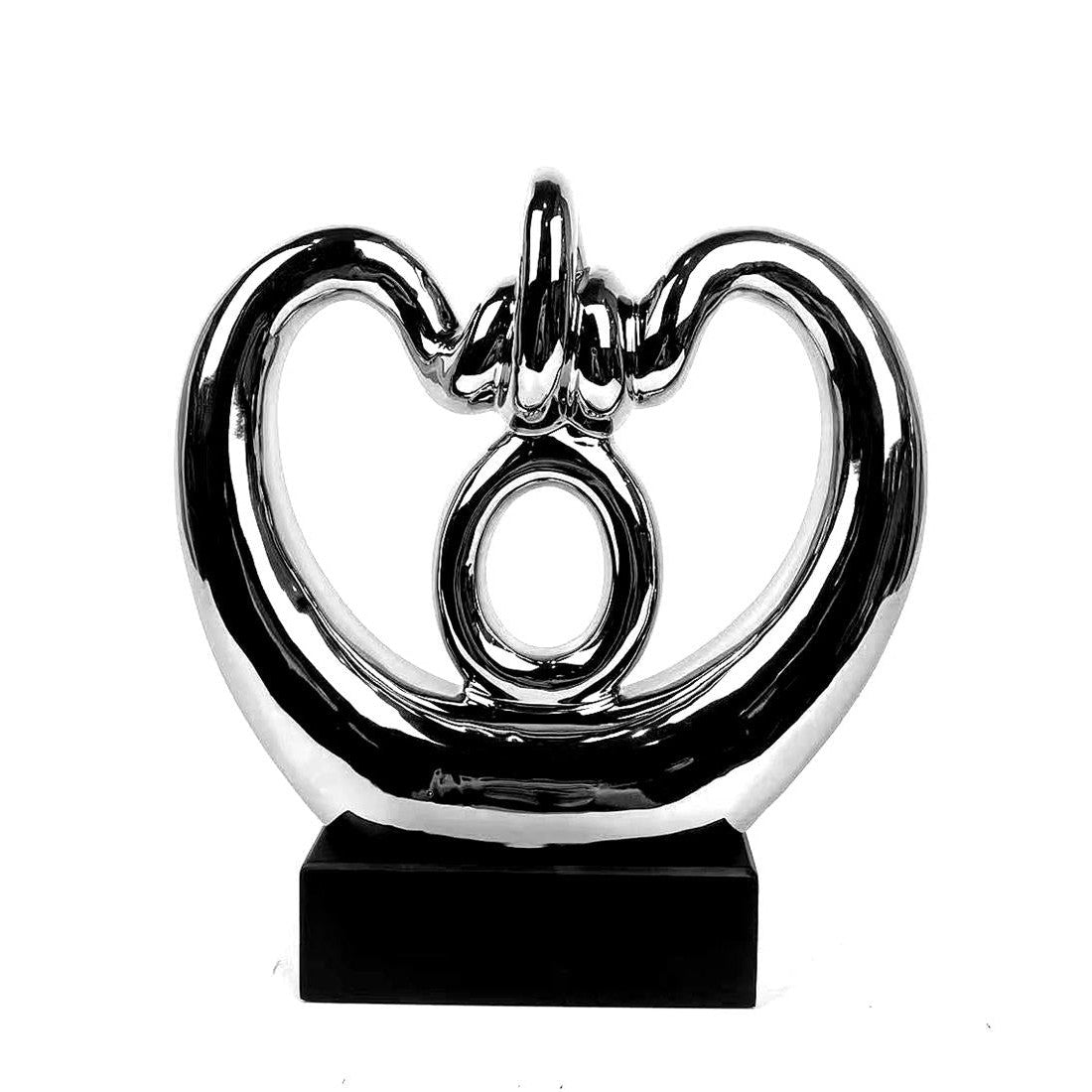 Κεραμικό Ασημί Διακοσμητικό Σχέδιο Αφηρημένη Καρδιά με Κύκλο σε Βάση 30εκ