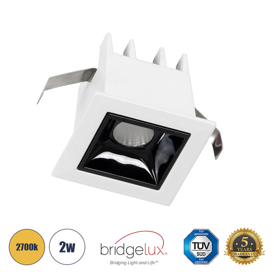 LUMINAR SUPERIOR 60315 Χωνευτό LED Spot Downlight TrimLess 2W 270lm 36° AC 220-240V IP20 Μ4.3 x Π4.3 x Υ4.5cm - Λευκό με Μαύρο Κάτοπτρο - Θερμό Λευκό 2700K - Bridgelux High Lumen Chip Gen2 - TÜV Certified Driver