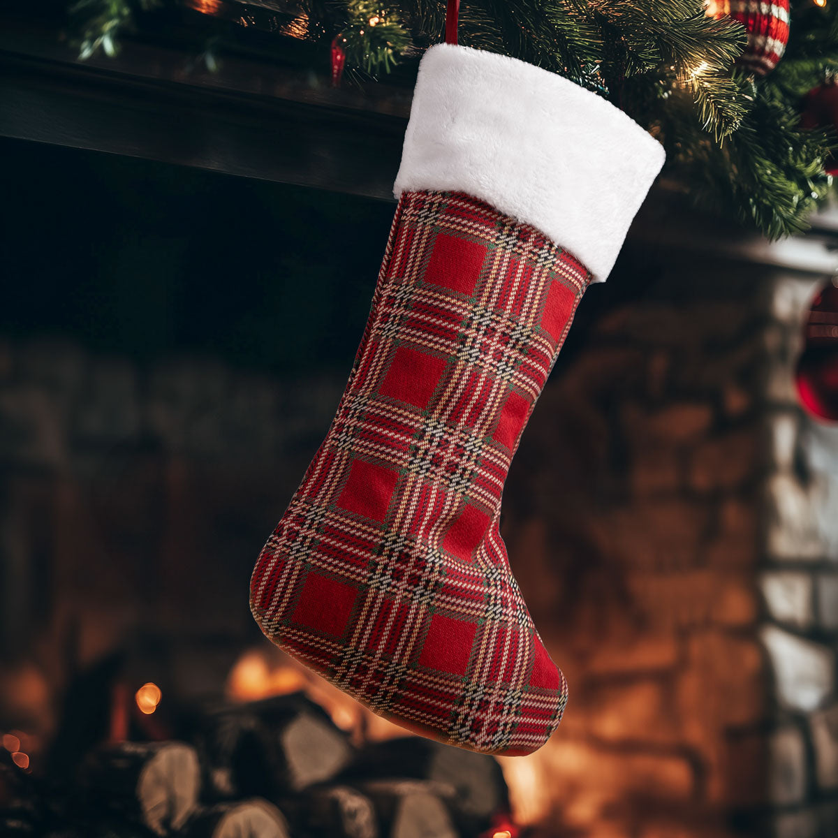 Κάλτσα Στόφα Καρώ Κόκκινο 50x30εκ