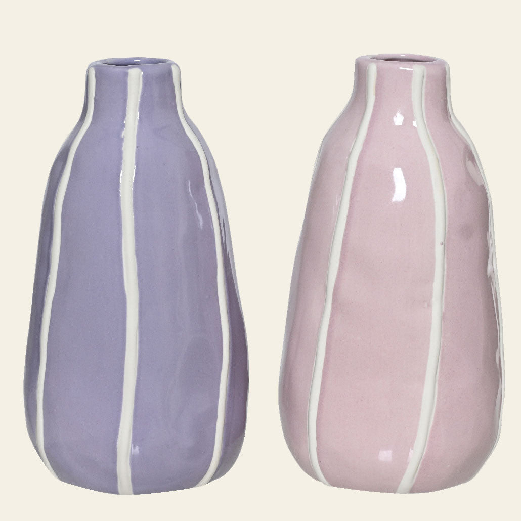 Βάζο Πορσελάνης με Ρίγα 11x11x21 Μωβ