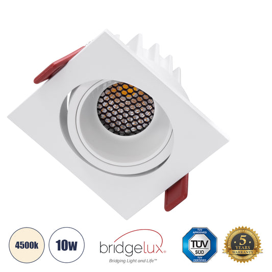LEO-SQ 60290 Χωνευτό LED Spot Downlight TrimLess Μ8.5xΠ8.5cm 10W 1300lm 38° AC 220-240V IP20 Μ8.5 x Π8.5 x Υ6.6cm - Τετράγωνο - Κινούμενο - Λευκό & Anti-Glare HoneyComb - Φυσικό Λευκό 4500K - Bridgelux COB