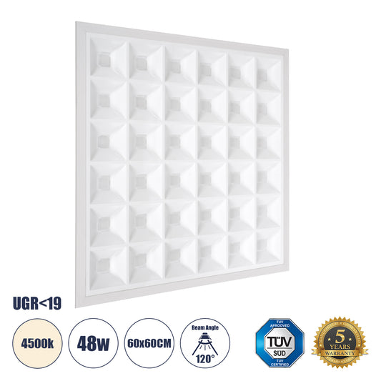 ZEUS 60969 Χωνευτό LED Panel 60x60cm 48W 7200lm 120° CRI≥86Ra UGR<19 Anti-Glare Shield Diffuser AC 220-240V IP44 Μ60 x Π60 x Υ3.3cm - Φυσικό Λευκό 4500K - Bridgelux High Lumen Chips - TÜV Certified Driver