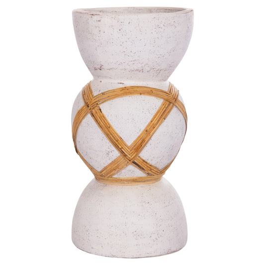 ΔΙΑΚΟΣΜΗΤΙΚΟ ΒΑΖΟ ΔΑΠΕΔΟΥ MAYNARD TERRACOTTA ΛΕΥΚΟ RATTAN Φ32x62.5