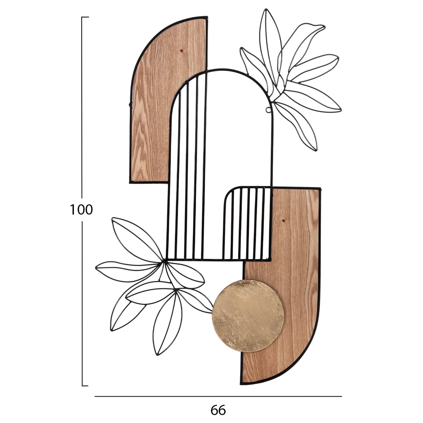 WOODEN WALL DECORATION IN NATURAL BLACK METAL 66x100cm