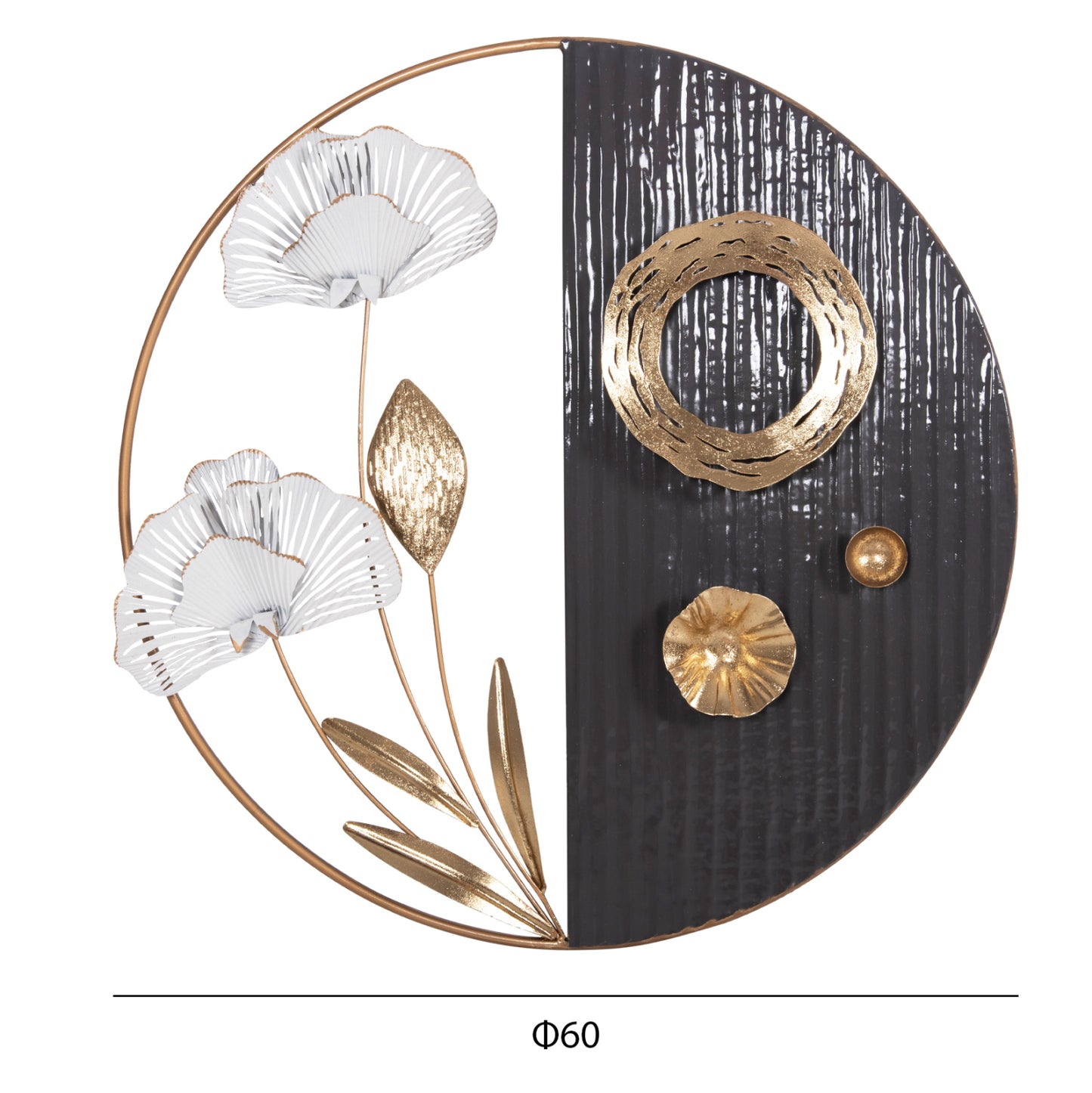 DECORATIVE ROUND METAL WALL ART IN GOLD BLACK WHITE Φ60cm