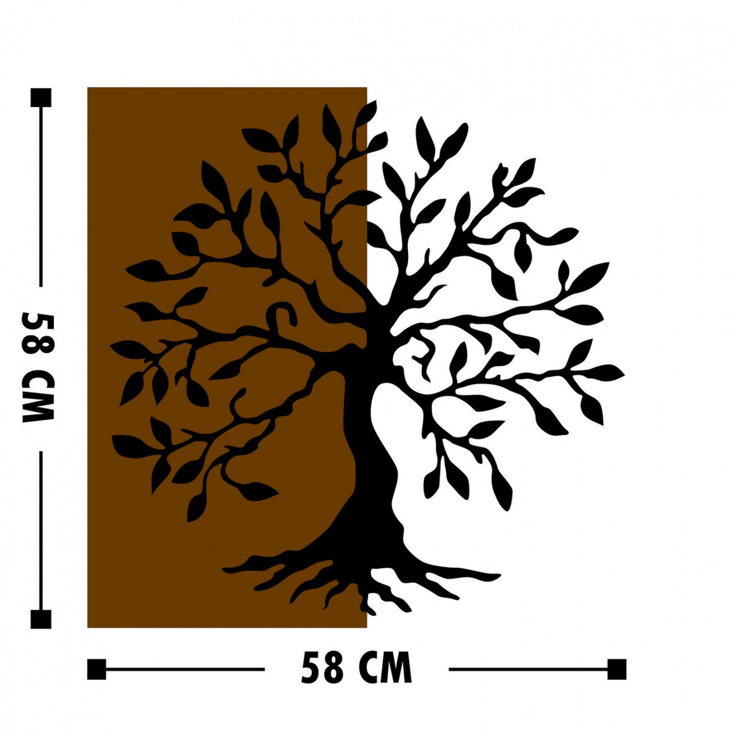 WOODEN WALL DECORATION WITH METAL TREE 58x58cm