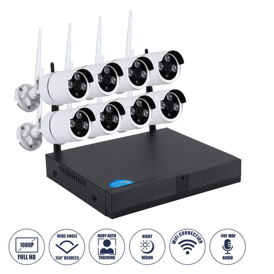 86038 Ασύρματο Καταγραφικό με 8 x Camera 2MP 1080P WiFi 150° Μοιρών - Αδιάβροχο IP66 - Νυχτερινή Όραση με LED IR - Μονή Κατέυθυνση Ομιλίας - Ανιχνευτή Κίνησης - Νυχτερινή Λήψη - Λευκό