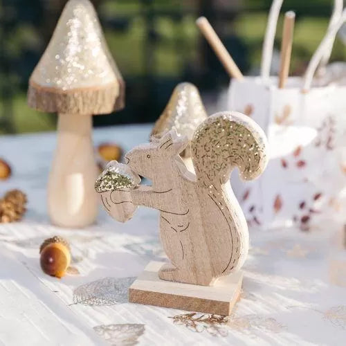 Σκίουρος Ξύλινος με Χρυσό Γκλίτερ 11x12εκ