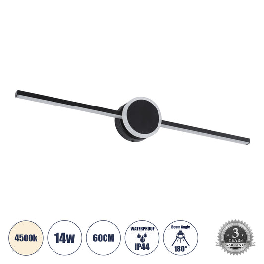 OPAL 60454 Μοντέρνο Φωτιστικό Τοίχου - Απλίκα Καθρέπτη Μπάνιου - Πίνακα LED 14W 1600lm 180° AC 220-240V IP44 Μ60 x Π6 x Υ10cm - Φυσικό Λευκό 4500K - Μαύρο