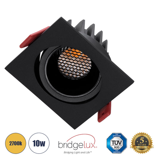 LEO-SQ 60293 Χωνευτό LED Spot Downlight TrimLess Μ8.5xΠ8.5cm 10W 1250lm 38° AC 220-240V IP20 Μ8.5 x Π8.5 x Υ6.6cm - Τετράγωνο - Κινούμενο - Μαύρο & Anti-Glare HoneyComb - Θερμό Λευκό 2700K - Bridgelux COB