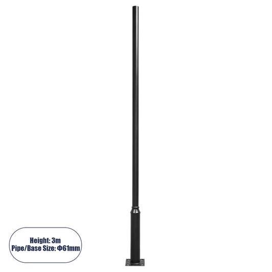 Μεταλλικός Στύλος - Ιστός - Κολώνα σε Μαύρο Χρώμα για Φωτιστικά Δρόμου και Πλατείας Ύψος 3 Μέτρα Φ6.1cm 12111