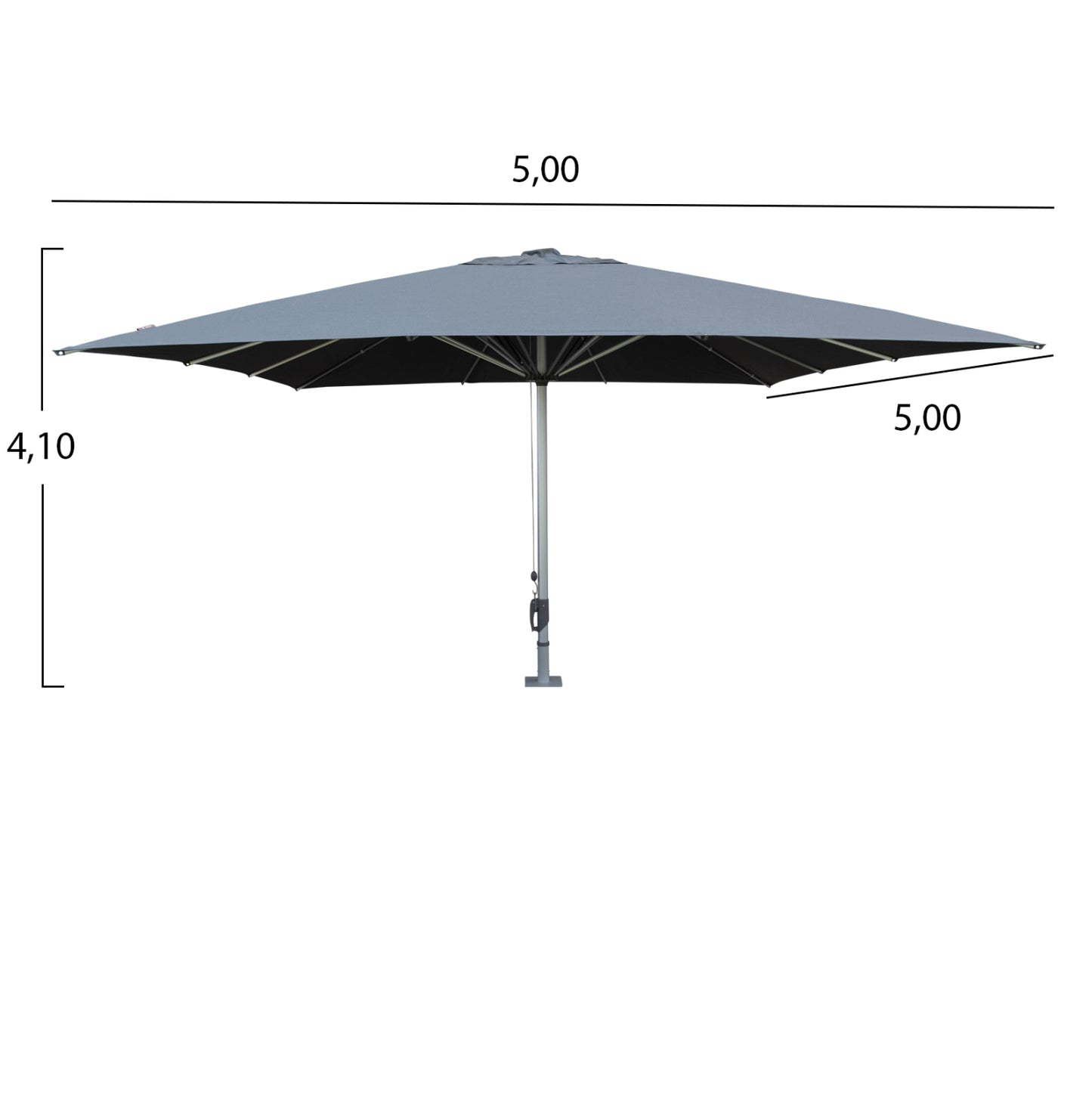 PROFESSIONAL ALUMINUM UMBRELLA POLLIN ACRYLIC FABRIC GREY 5x5m