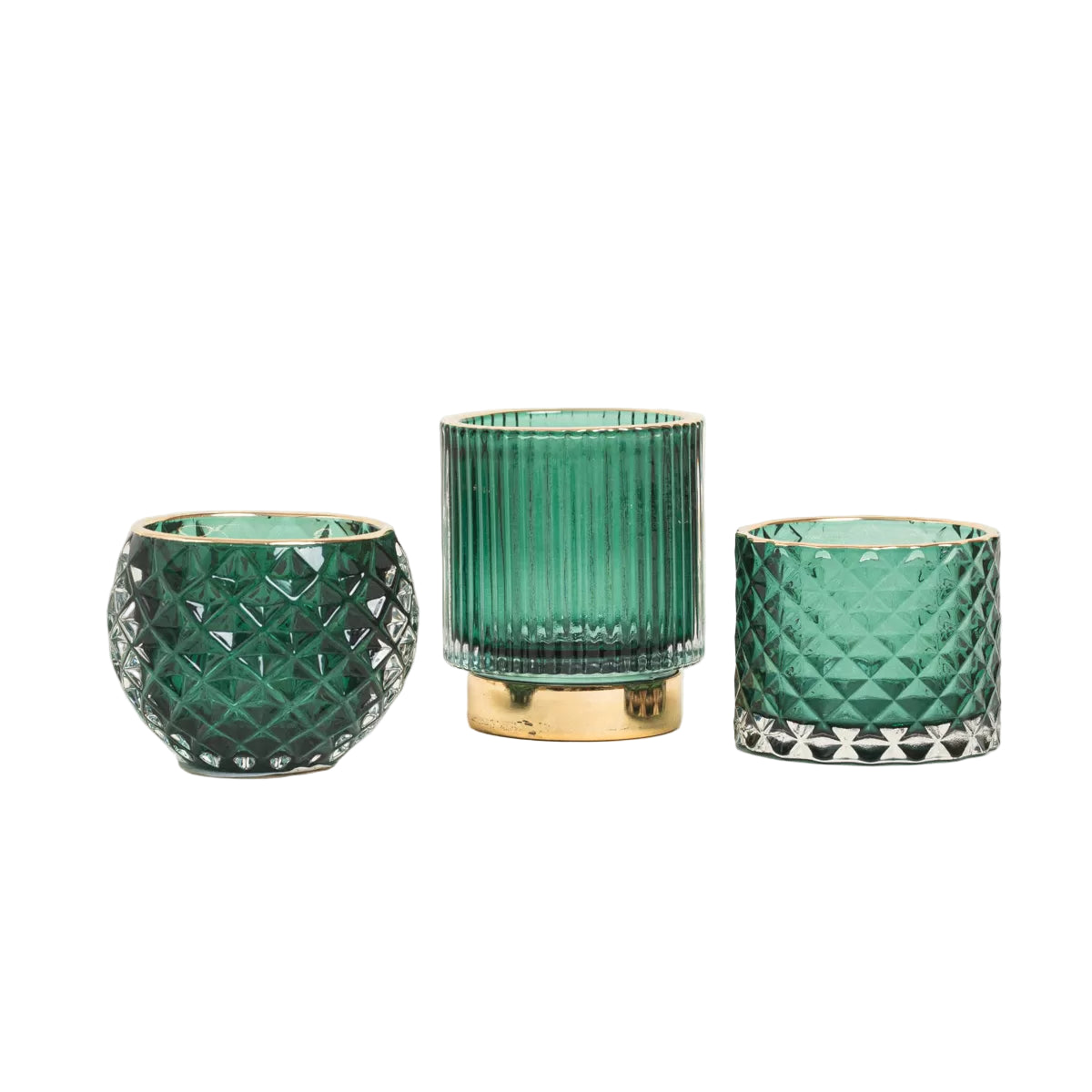 Κηροπήγιο Πράσινο Ανάγλυφο με Χρυσό Στόμιο 7x7x6