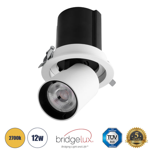 VIRGO-M 60307 Χωνευτό LED Spot Downlight TrimLess Φ11cm 12W 1500lm 36° AC 220-240V IP20 Φ11cm x Υ11.5cm - Στρόγγυλο - Λευκό με Μαύρο Κάτοπτρο - Θερμό Λευκό 2700K - Bridgelux COB