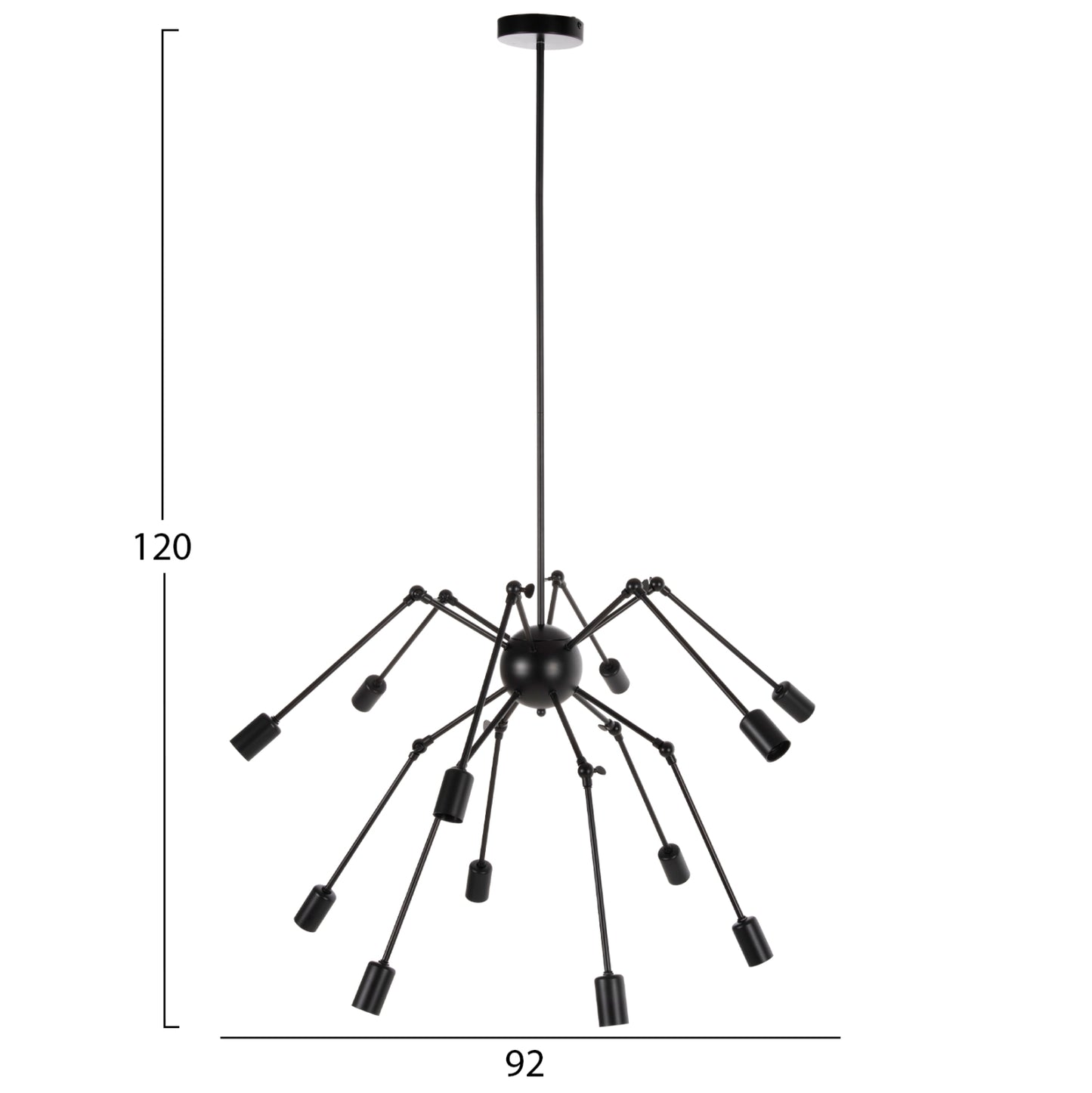 CEILING LIGHT 12-LIGHT BLACK METAL ARTICULATED ARMS Ø92x120