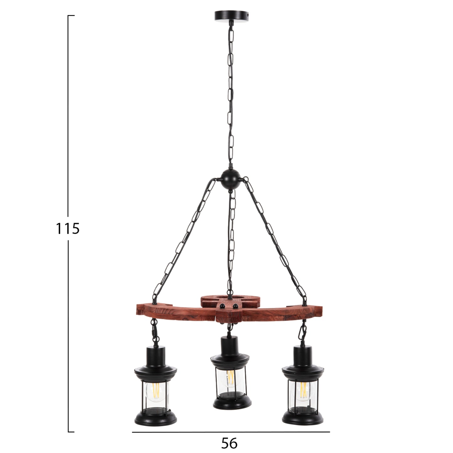CEILING LIGHT 3-LIGHT WOOD METAL GLASS 115cm