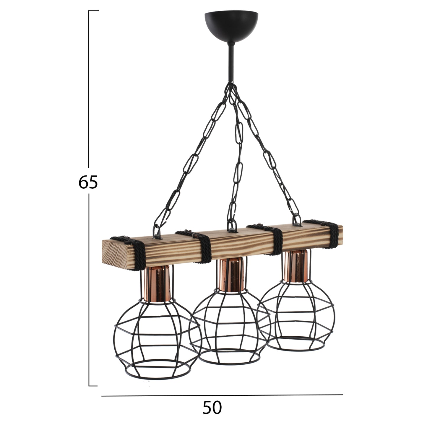 CEILING LIGHT 3-BULB WITH WOOD AND METAL GRILLES 50x16x65