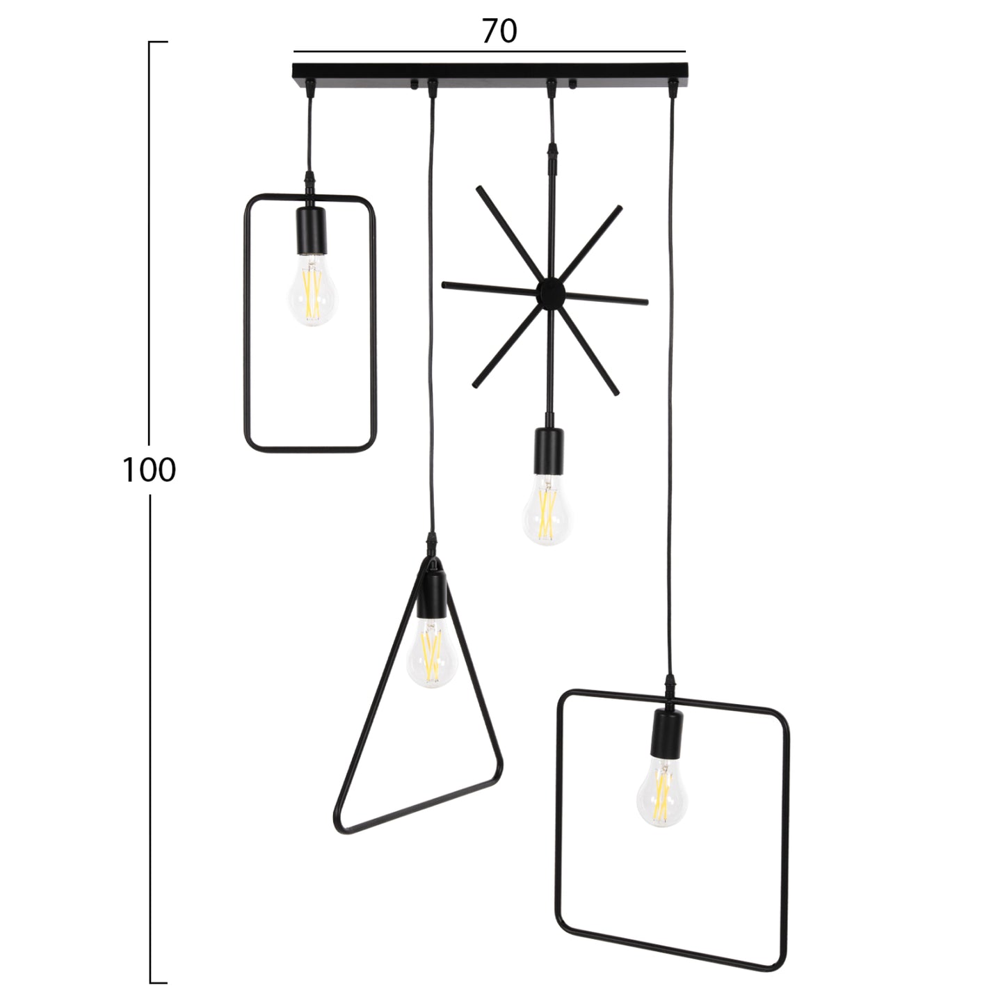 CEILING LIGHT 4-LIGHT BLACK METAL SHAPES 70x38x106