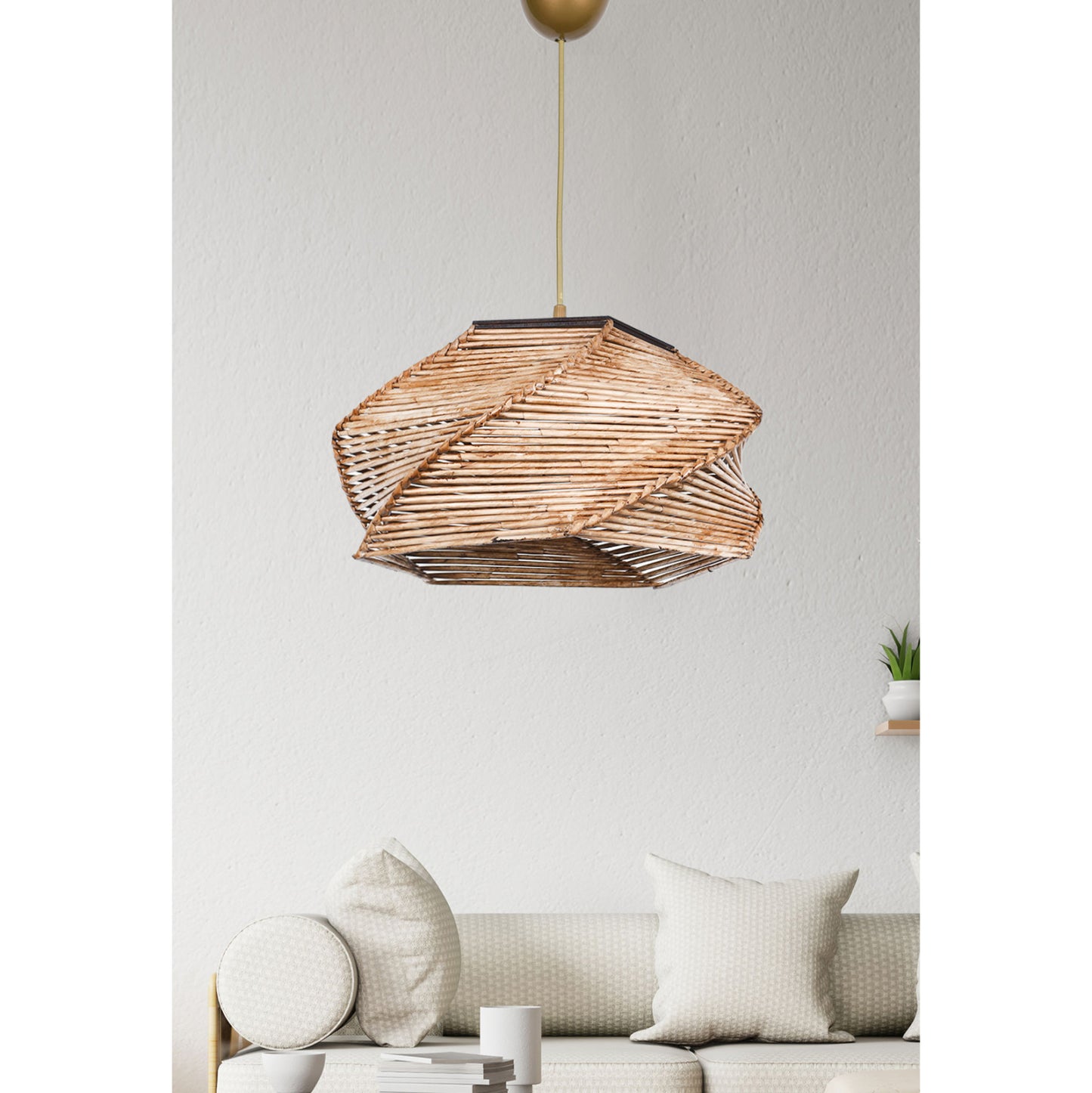 INDOOR CEILING LAMP PENDANT MADE OF WOOD AND BAMBOO NATURAL 36x36x65