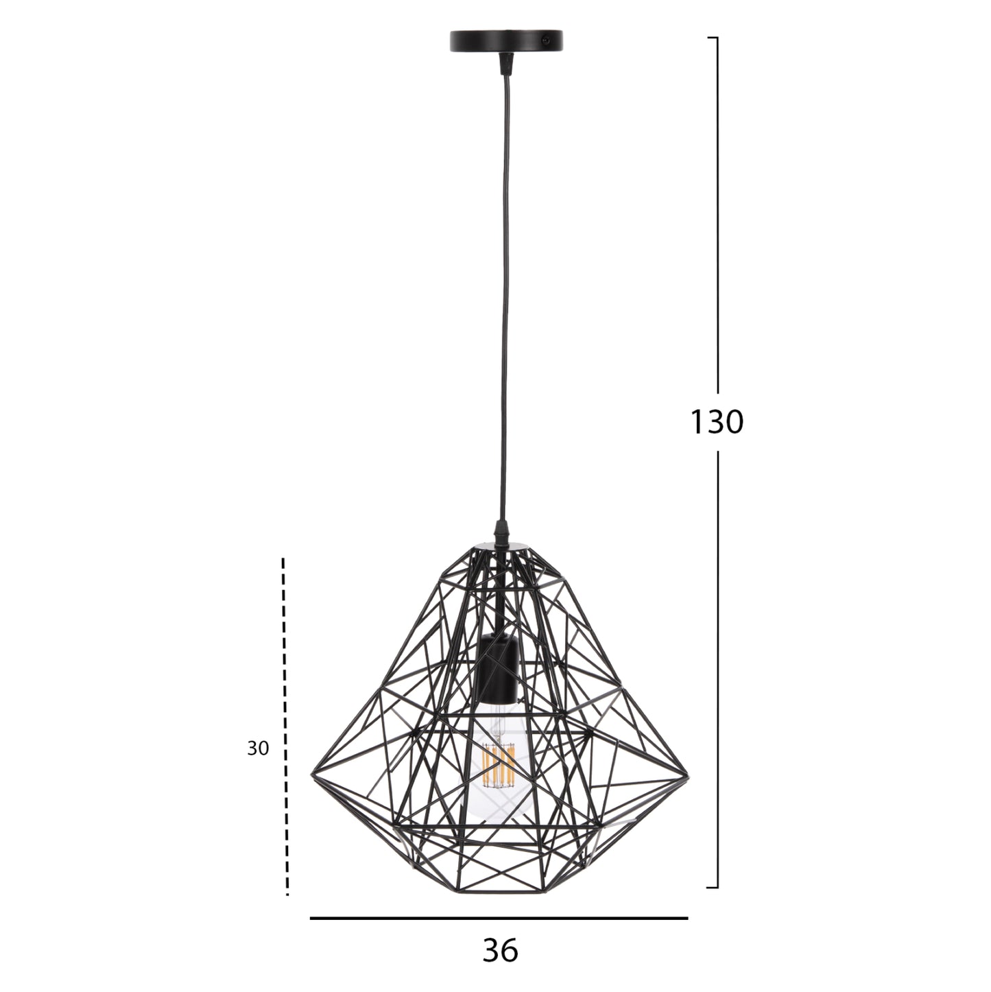 CEILING PENDANT LAMP BLACK METAL MESH SHADE 36x30x130