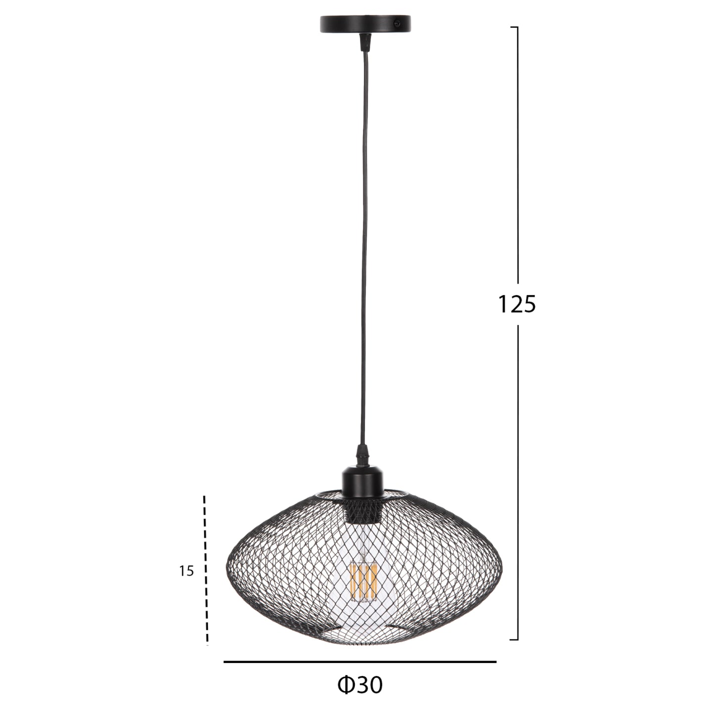 CEILING PENDANT LAMP BLACK MESH METAL SHADE D30x125