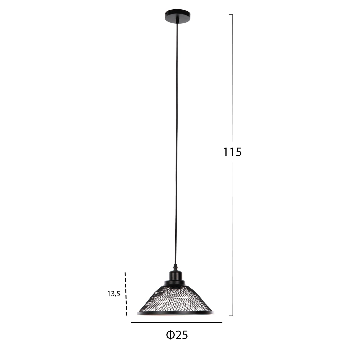 CEILING PENDANT LIGHT BLACK METAL SHADE F25x115