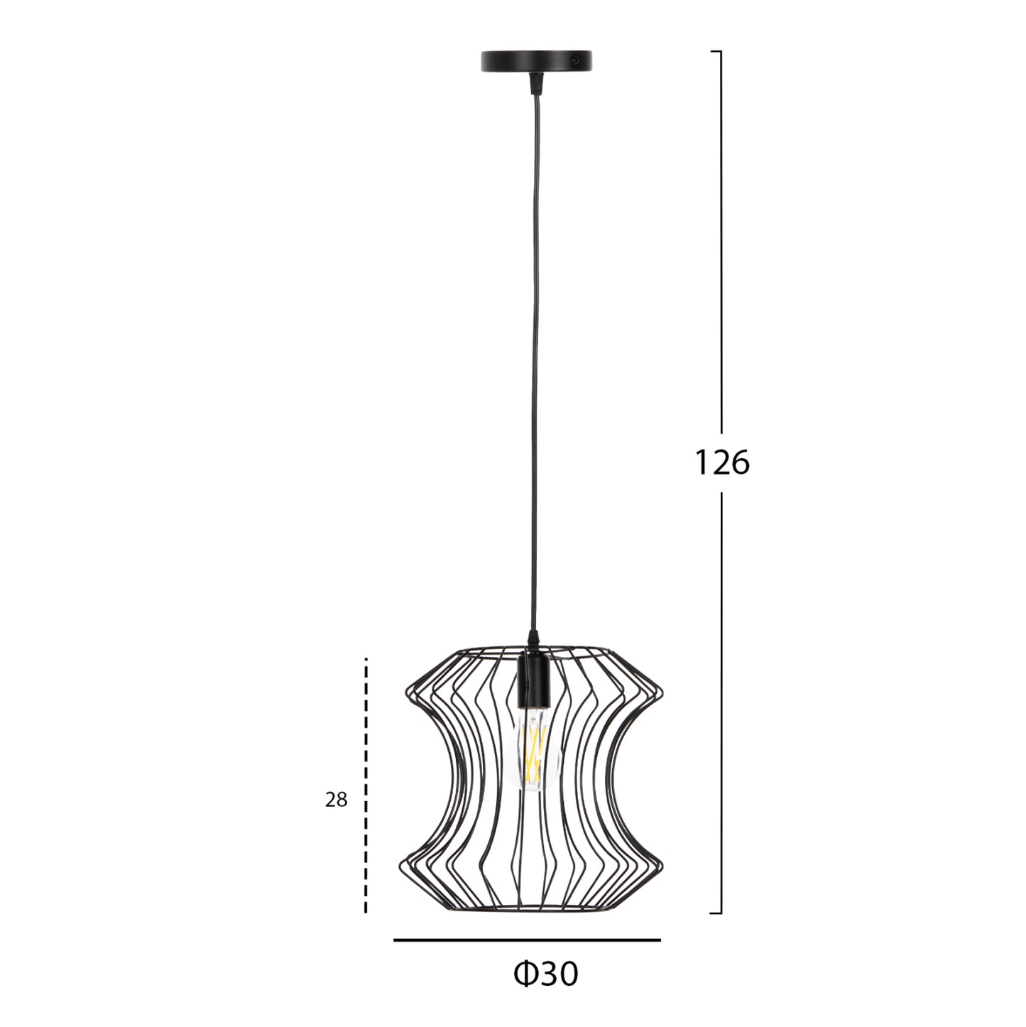 CEILING PENDANT LAMP BLACK METAL D30x126