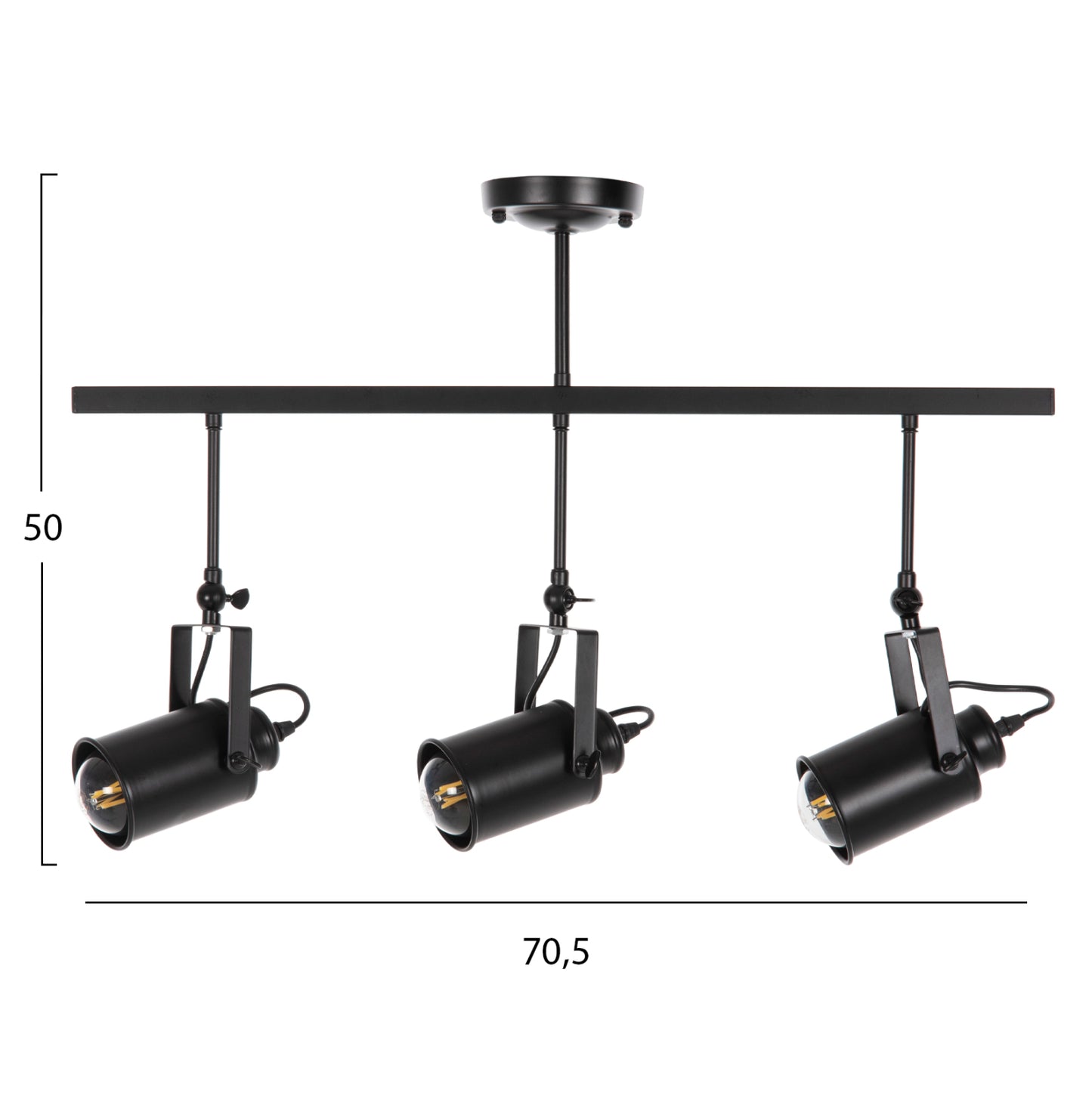 CEILING PENDANT LIGHT 3-LIGHT BLACK METAL SPOTLIGHTS 70.5x14x50
