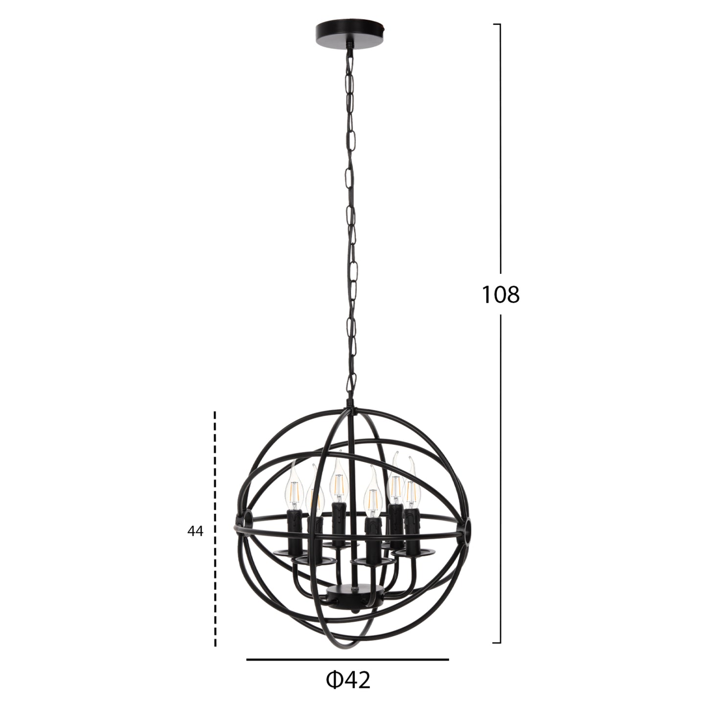 CEILING PENDANT LIGHT BLACK METAL SPHERE 6-LIGHT Ø42x108