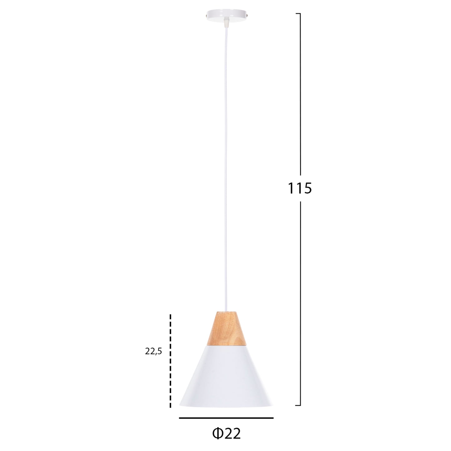 CEILING PENDANT LAMP WHITE METAL SHADE WOOD Φ22x115