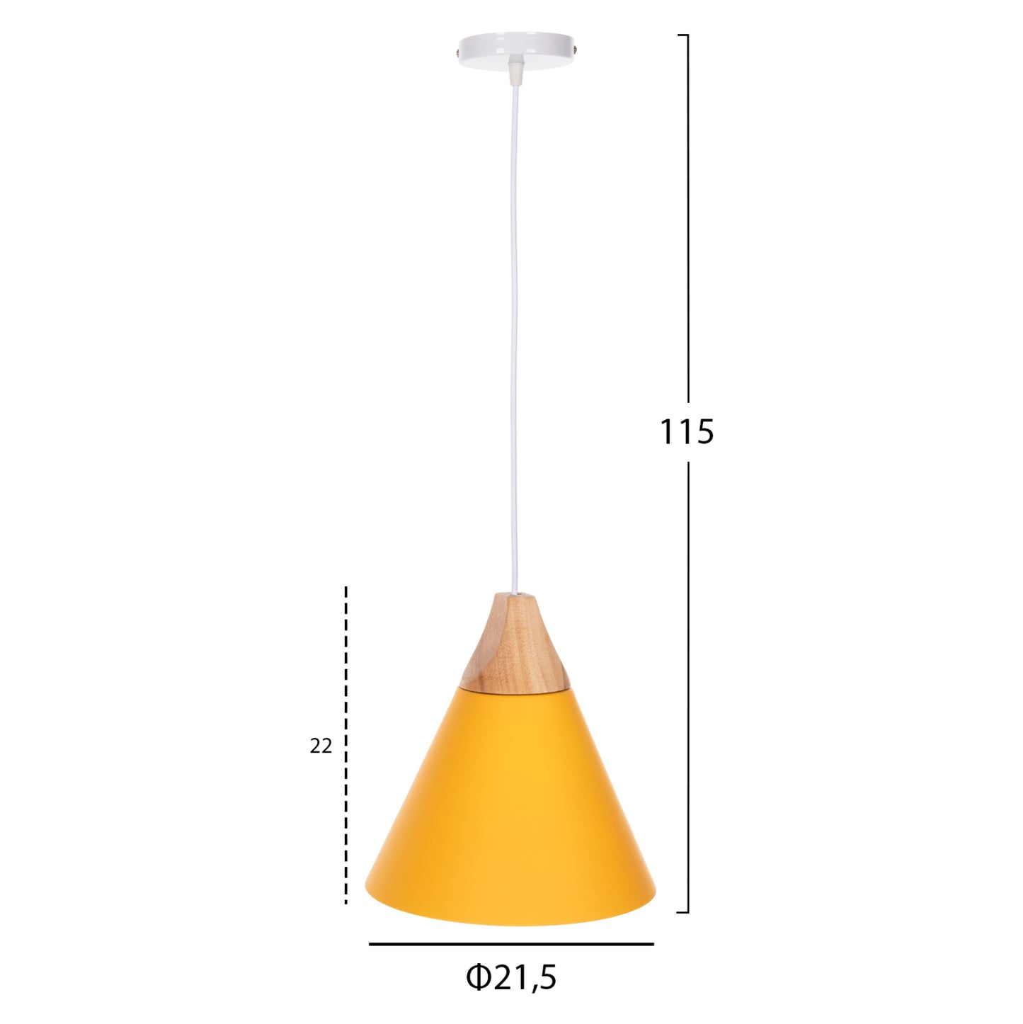 PENDANT CEILING LIGHT YELLOW METAL SHADE Φ21.5x115