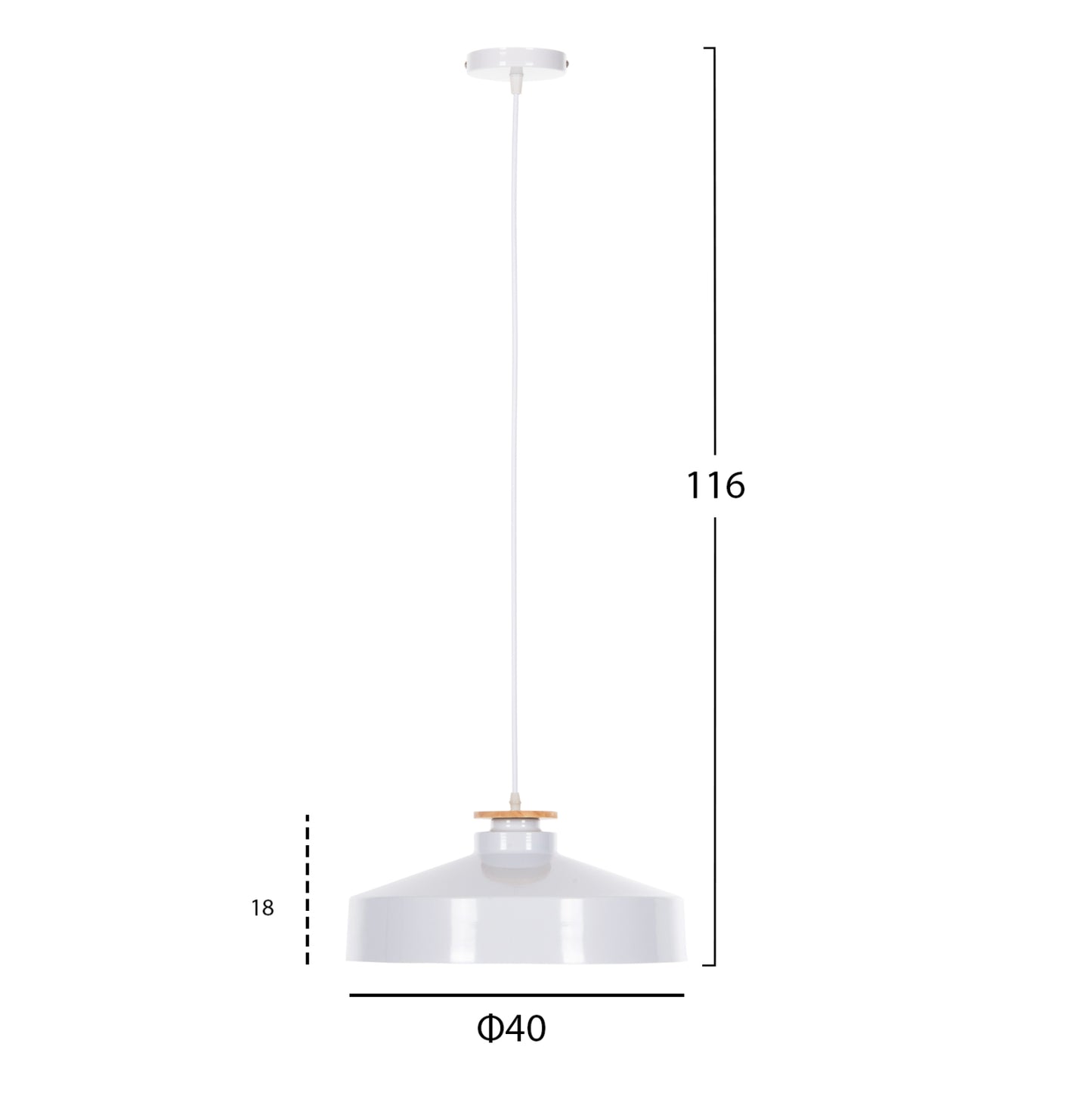CEILING PENDANT LIGHT WHITE METAL SHADE D40x116