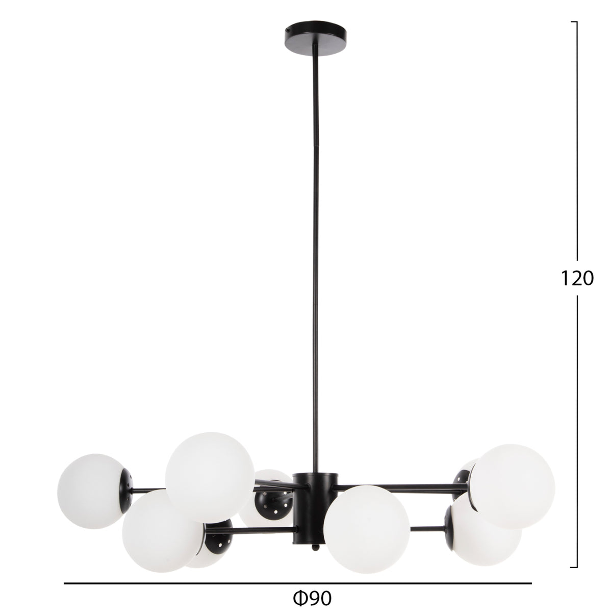 CEILING PENDANT LIGHT BLACK METAL WHITE GLASS D90x97.5