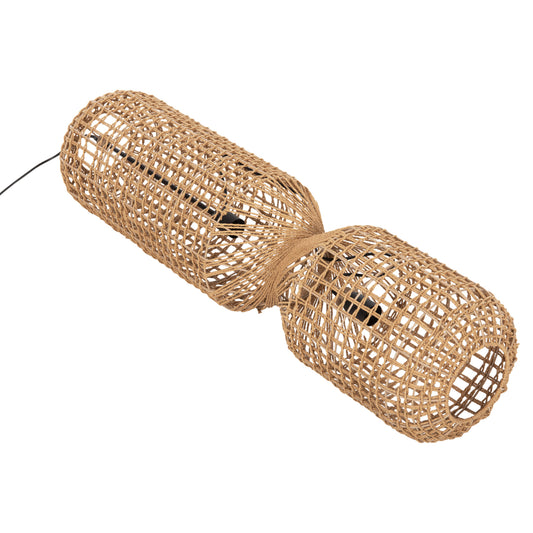 ΦΩΤΙΣΤΙΚΟ ΟΡΟΦΗΣ ΚΡΕΜΑΣΤΟ ΚΥΛΙΝΔΡΙΚΟ ΑΠΟ PAPER ROPE ΜΠΕΖ 2 ΛΑΜΠΕΣ Φ25x100-160