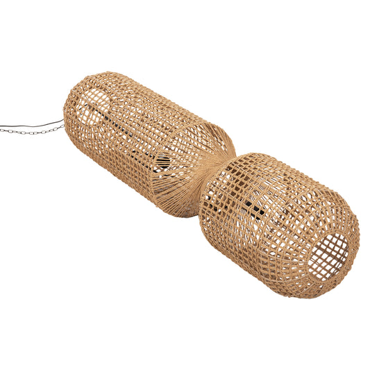 ΦΩΤΙΣΤΙΚΟ ΟΡΟΦΗΣ ΚΡΕΜΑΣΤΟ ΚΥΛΙΝΔΡΙΚΟ ΑΠΟ PAPER ROPE ΜΠΕΖ 2 ΛΑΜΠΕΣ Φ30,5x132