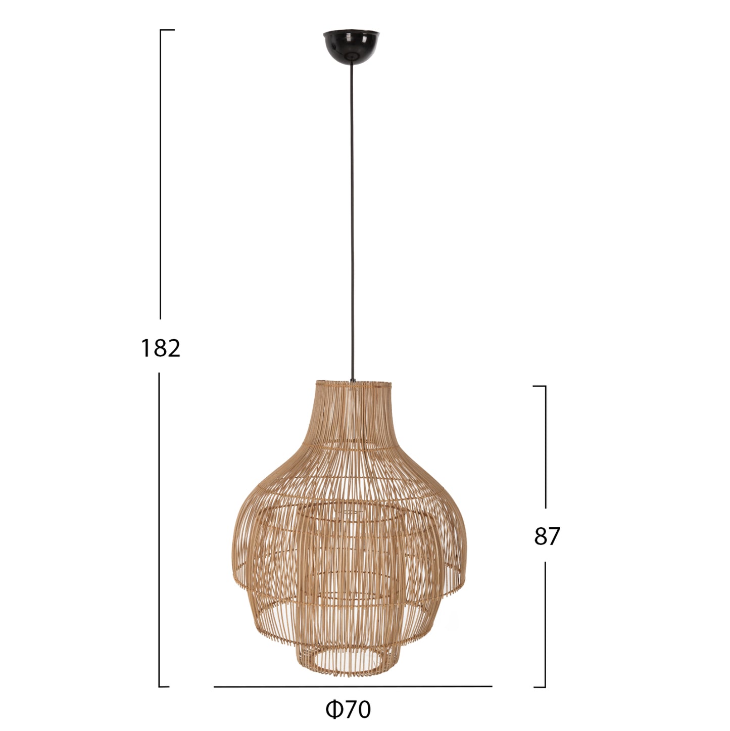 CEILING PENDANT RATTAN LIGHT IN NATURAL COLOUR WITH THREE SHAPES D70x182