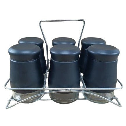 Μαύρα Βαζάκια Μπαχαρικών Γυάλινα & Μεταλλικό Καπάκι 6 Τμχ