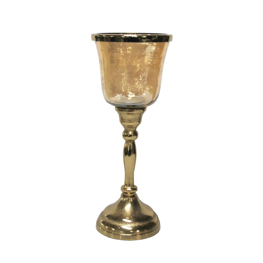 Γυάλινο Μελί Κηροπήγιο με Μεταλλική Αντικέ Χρυσή Βάση 11.5x11.5x30.5