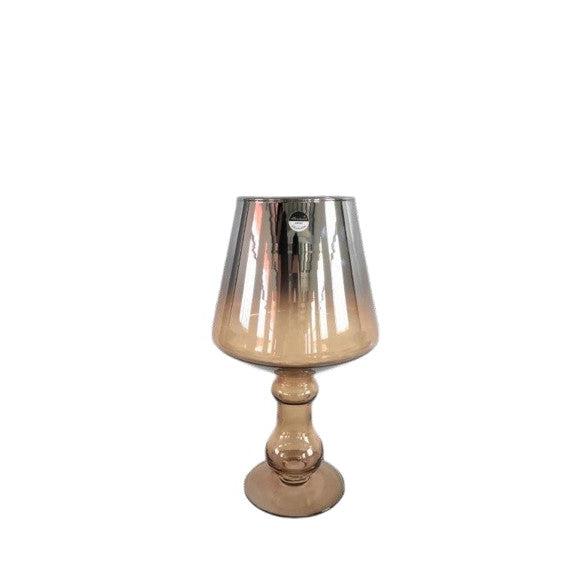 Διακοσμητικό Γυάλινο Κηροπήγιο Ασημί/Μελί 19.5x19.5x35