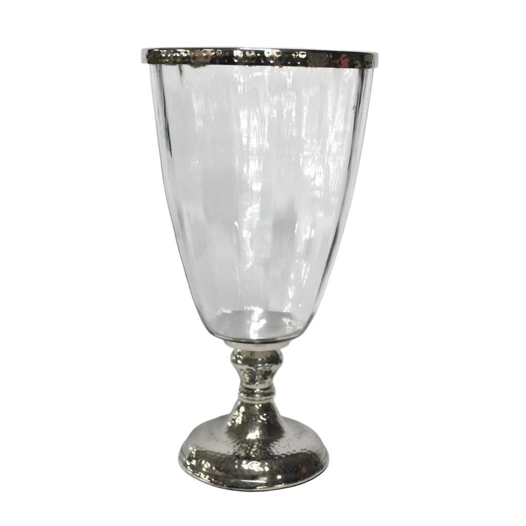 Διακοσμητικό Γυάλινο Βάζο με Μεταλλική Ασημί Βάση & Στεφάνι 16.5x16.5x32