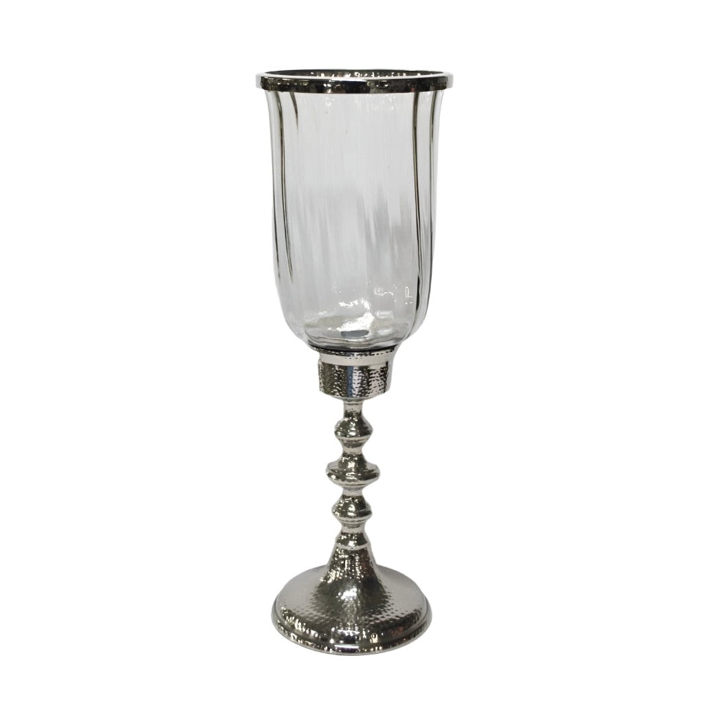 Διακοσμητικό Γυάλινο Βάζο με Μεταλλική Aσημί Αντικέ Βάση & Στεφάνι 16.5x16.5x46