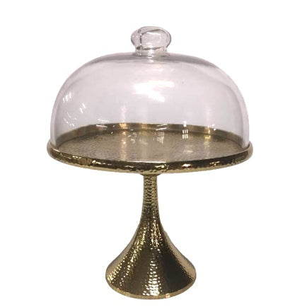 Τουρτιέρα Γυάλινη με Καπάκι & Χρυσό Μεταλλικό Πόδι 25.5x25.5x32