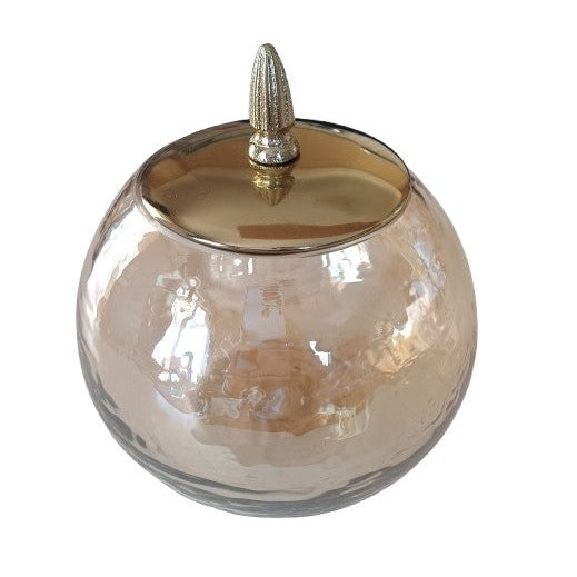 Διακοσμητική Γυάλινη Μελί Φοντανιέρα με Χρυσό Μεταλλικό Καπάκι 15x15x15