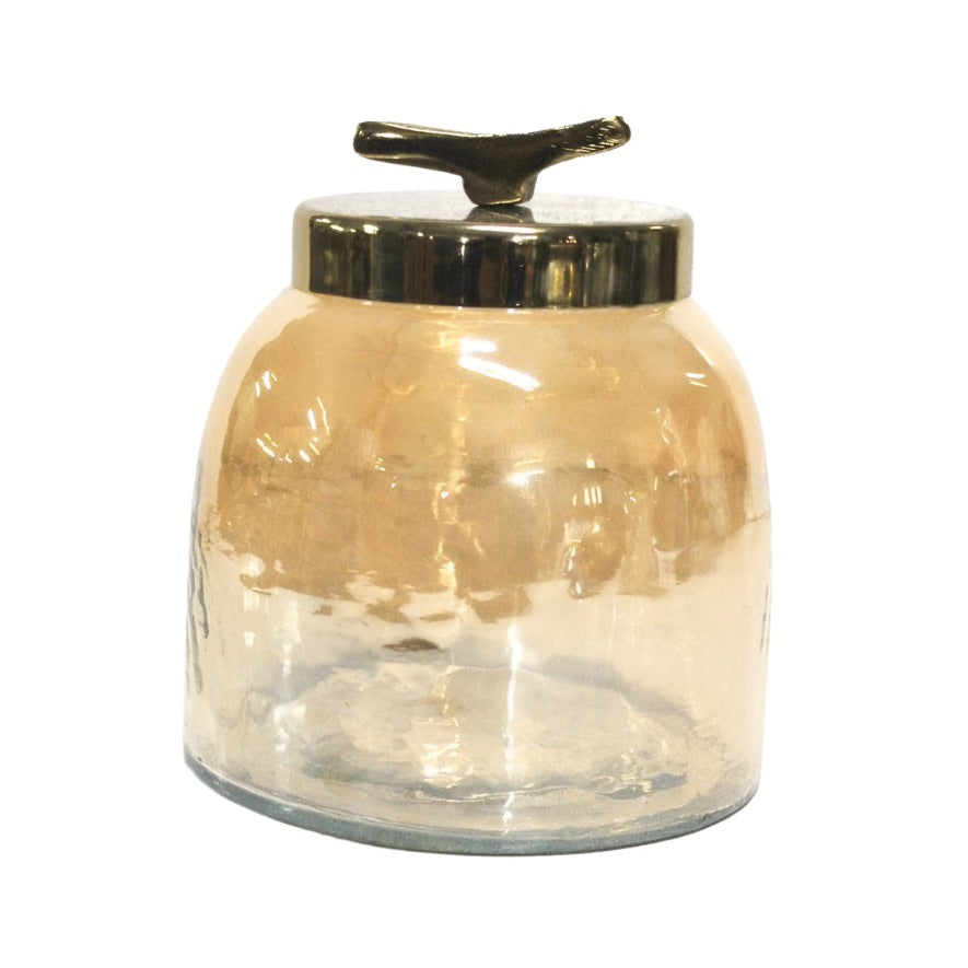 Διακοσμητική Γυάλινη Μελί Φοντανιέρα με Χρυσό Μεταλλικό Καπάκι 15x15x18