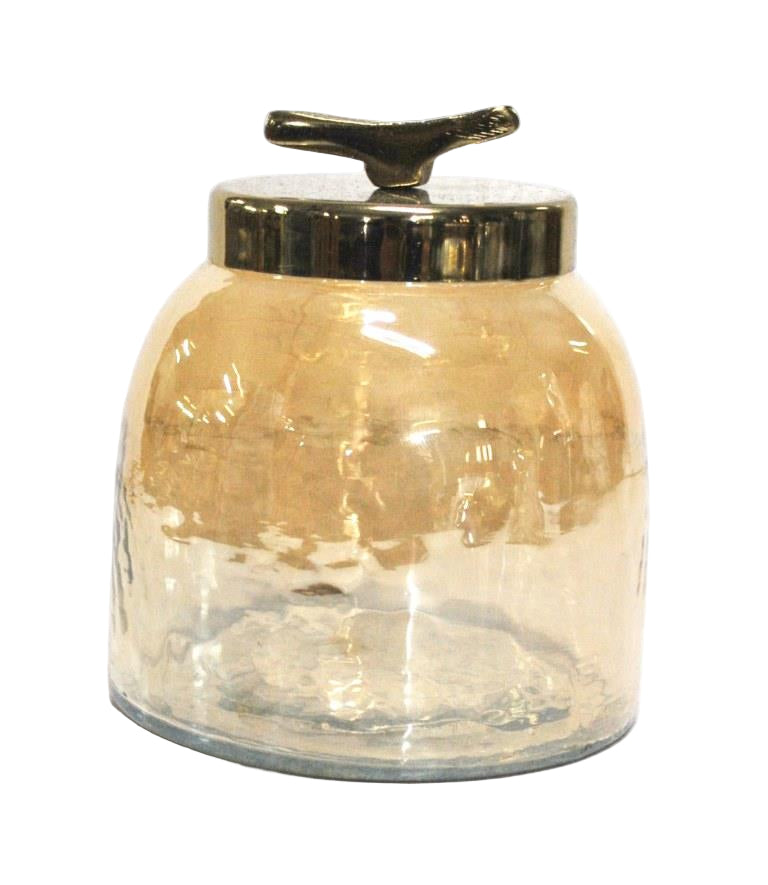 Διακοσμητική Μελί Γυάλινη Φοντανιέρα με Χρυσό Μεταλλικό Καπάκι 15x15x18